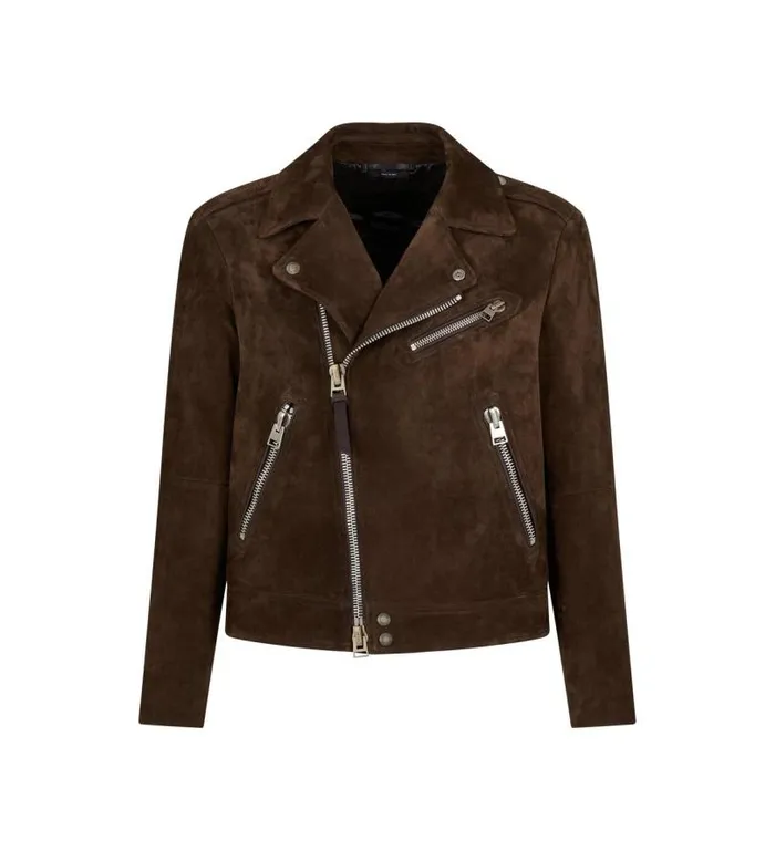 Men Outerwear Tom Ford Buttery Suede Asymmetric Biker Light Chocolate
