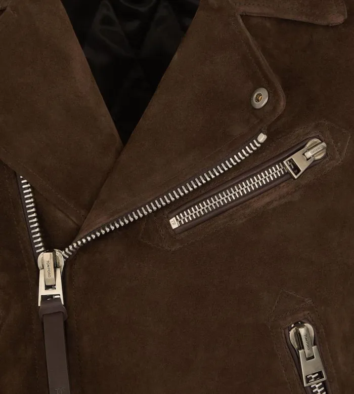 Men Outerwear Tom Ford Buttery Suede Asymmetric Biker Light Chocolate
