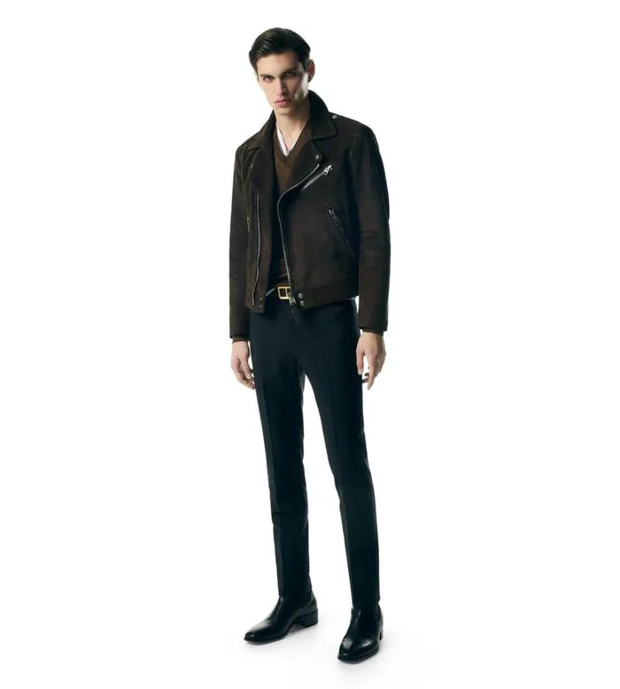 Men Outerwear Tom Ford Buttery Suede Asymmetric Biker Light Chocolate