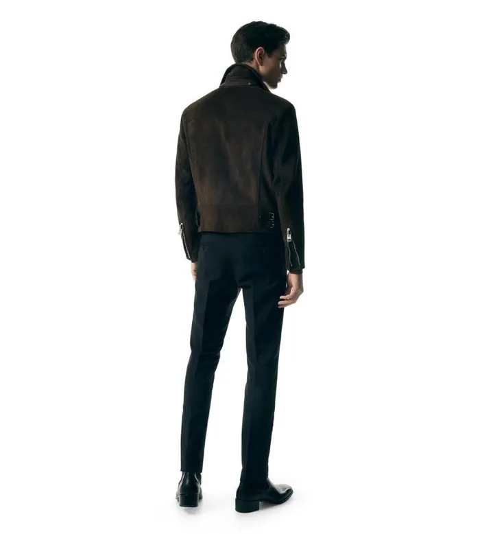 Men Outerwear Tom Ford Buttery Suede Asymmetric Biker Light Chocolate