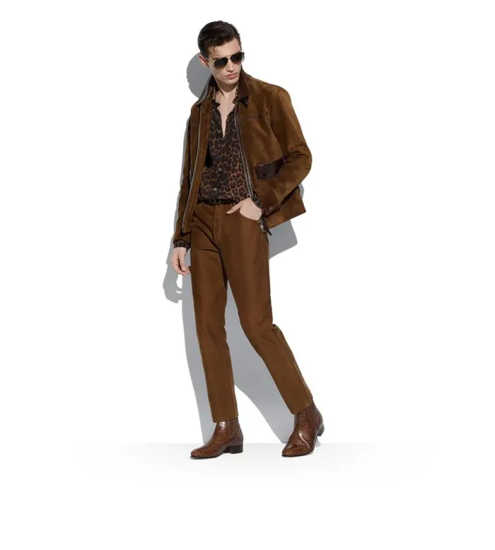 Men Outerwear Tom Ford Dusty Suede Contrast Collar Blouson Khaki Brown Men Outerwear Tom Ford Dusty Suede Contrast Collar Blouson Khaki Brown