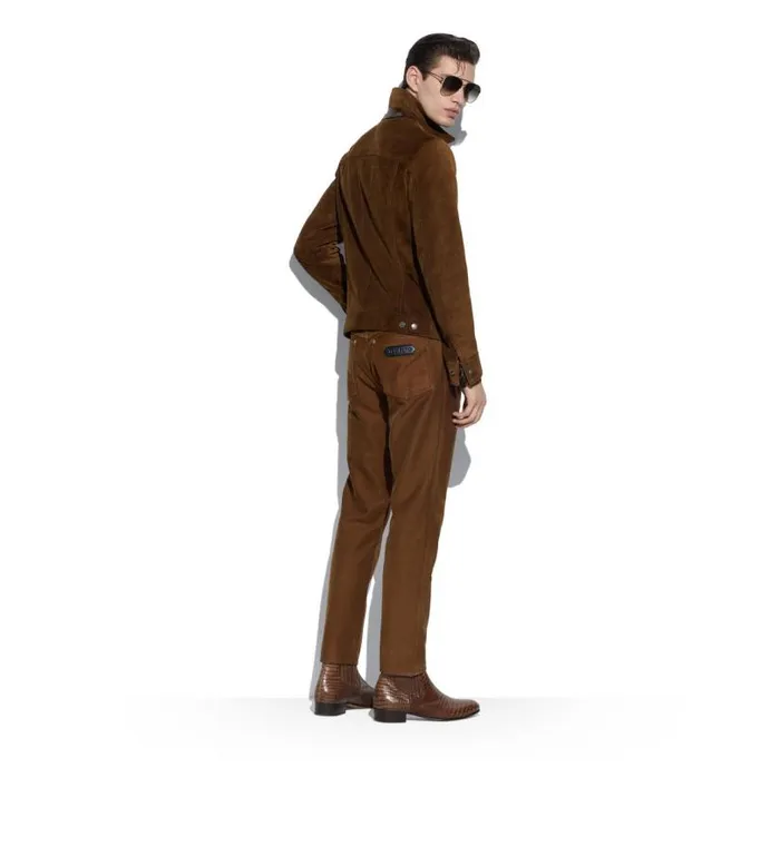 Men Outerwear Tom Ford Dusty Suede Contrast Collar Blouson Khaki Brown Men Outerwear Tom Ford Dusty Suede Contrast Collar Blouson Khaki Brown