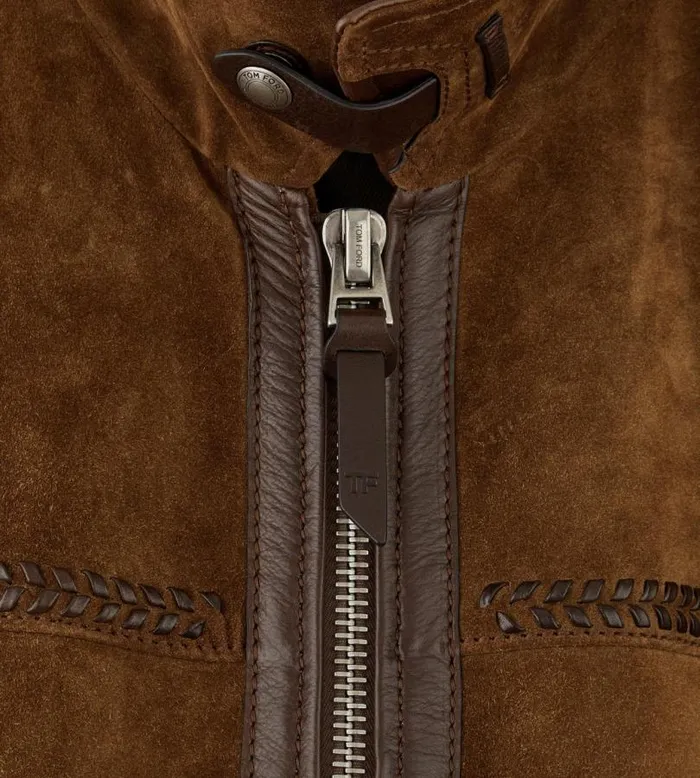 Men Outerwear Tom Ford Dusty Suede Contrast Collar Blouson Khaki Brown Men Outerwear Tom Ford Dusty Suede Contrast Collar Blouson Khaki Brown
