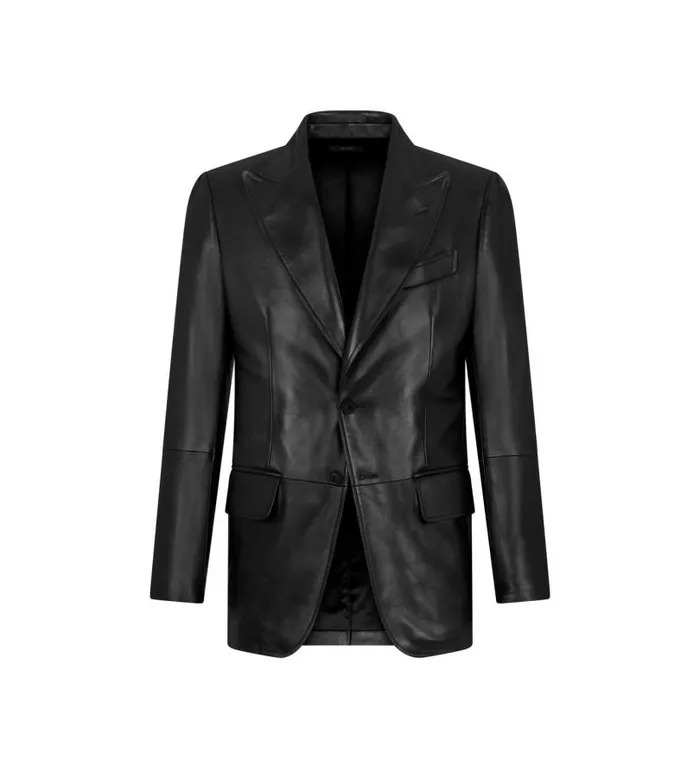 Men Outerwear Tom Ford Plonge Leather Sartorial Blazer Black