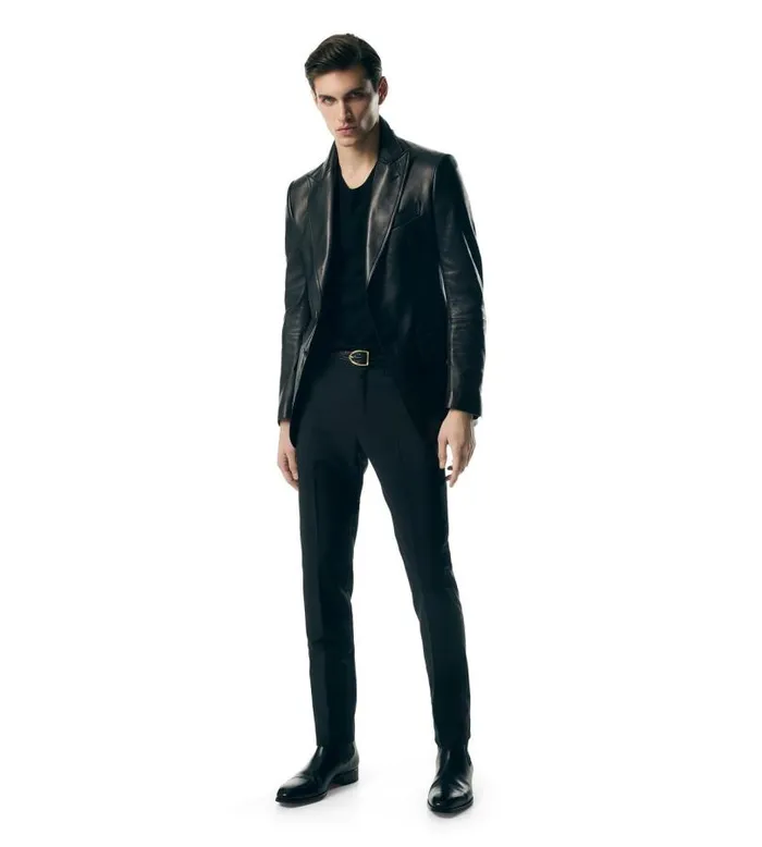 Men Outerwear Tom Ford Plonge Leather Sartorial Blazer Black Men Outerwear Tom Ford Plonge Leather Sartorial Blazer Black