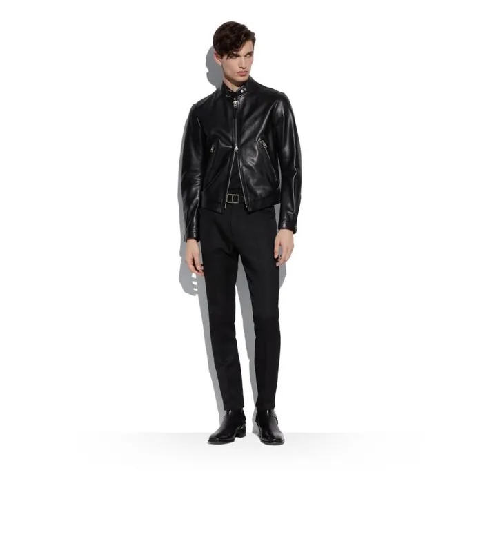 Men Outerwear Tom Ford Soft Leather Cafe Biker Black