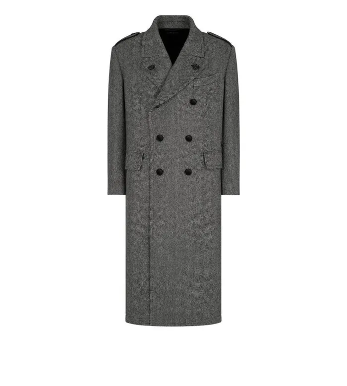 Men Outerwear Tom Ford Wide Herringbone Officer Coat Blackwhite