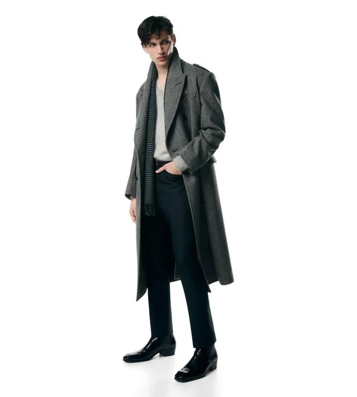 Men Outerwear Tom Ford Wide Herringbone Officer Coat Blackwhite Men Outerwear Tom Ford Wide Herringbone Officer Coat Blackwhite