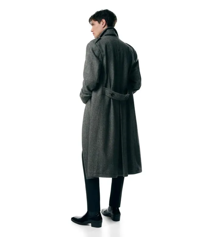 Men Outerwear Tom Ford Wide Herringbone Officer Coat Blackwhite Men Outerwear Tom Ford Wide Herringbone Officer Coat Blackwhite