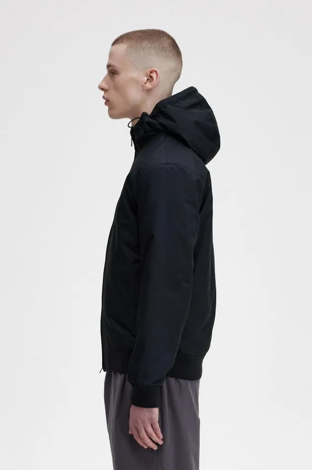 Men Padded Hooded Brentham Jacket Blackgunmetal Fred Perry Coats and Jackets