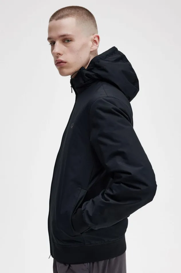 Men Padded Hooded Brentham Jacket Blackgunmetal Fred Perry Coats and Jackets