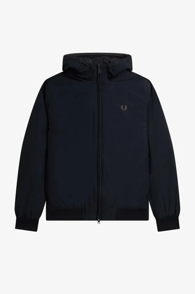 Men Padded Hooded Brentham Jacket Blackgunmetal Fred Perry Coats and Jackets