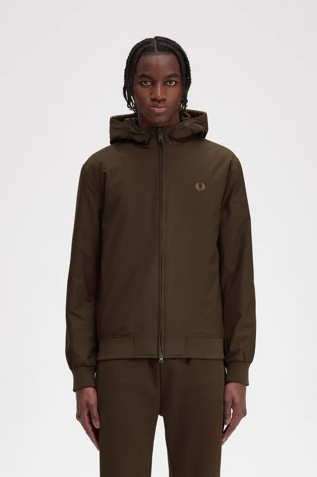 Men Padded Hooded Brentham Jacket Burnt Tobacco Fred Perry Coats and Jackets