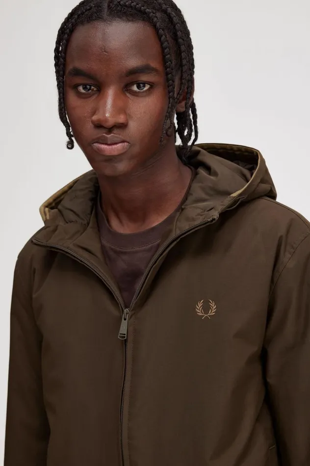 Men Padded Hooded Brentham Jacket Burnt Tobacco Fred Perry Coats and Jackets