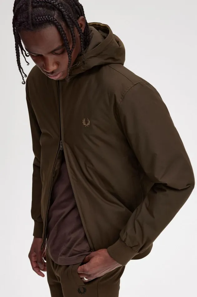 Men Padded Hooded Brentham Jacket Burnt Tobacco Fred Perry Coats and Jackets