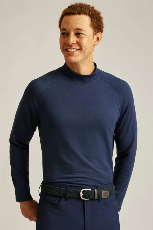 Men Playthrough Performance Mock Neck Navy Bonobos Crew and VNeck Sweaters