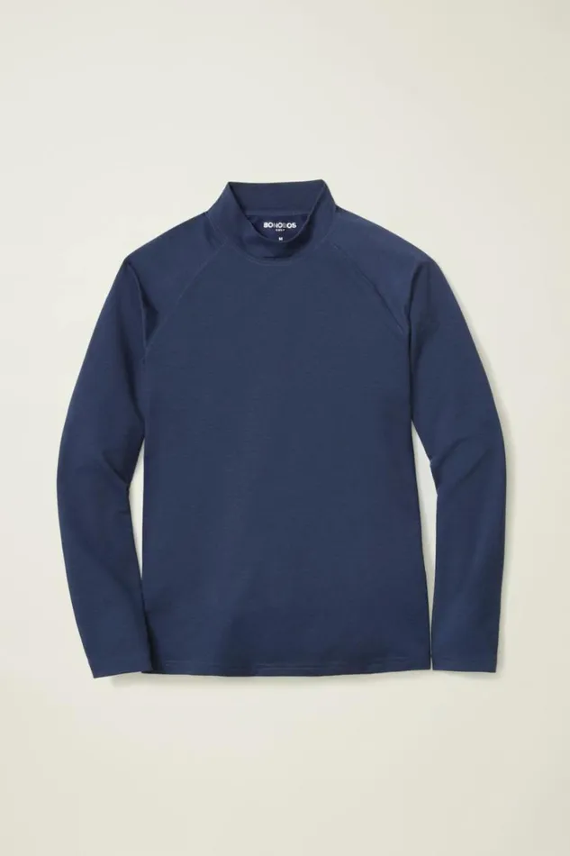 Men Playthrough Performance Mock Neck Navy Bonobos Crew and VNeck Sweaters
