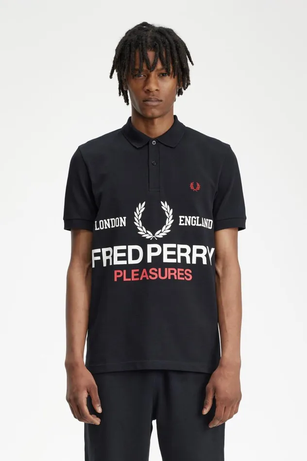 Men PleasuresLogo Shirt Black Fred Perry Polo Shirts