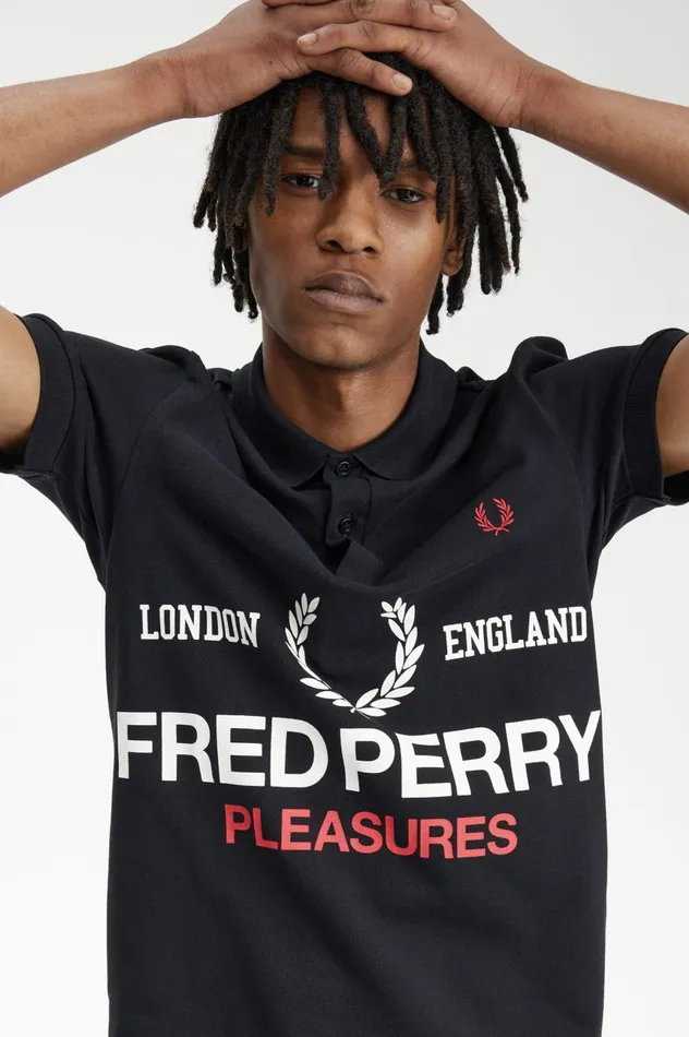 Men PleasuresLogo Shirt Black Fred Perry Polo Shirts