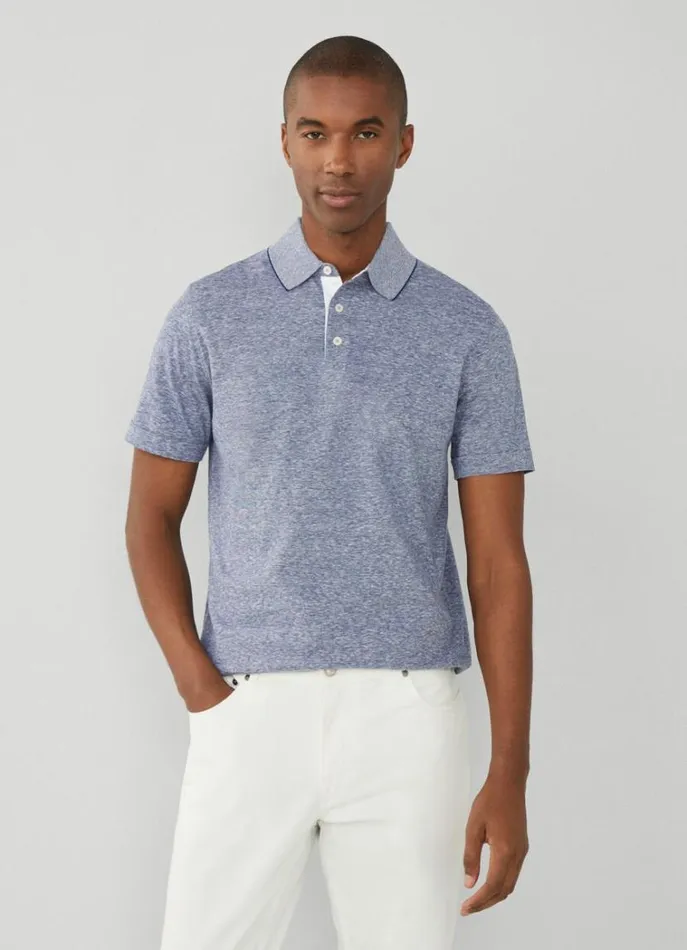 Men Polo Shirts Hackett London Classic Fit Fil A Fil Polo Blue Print