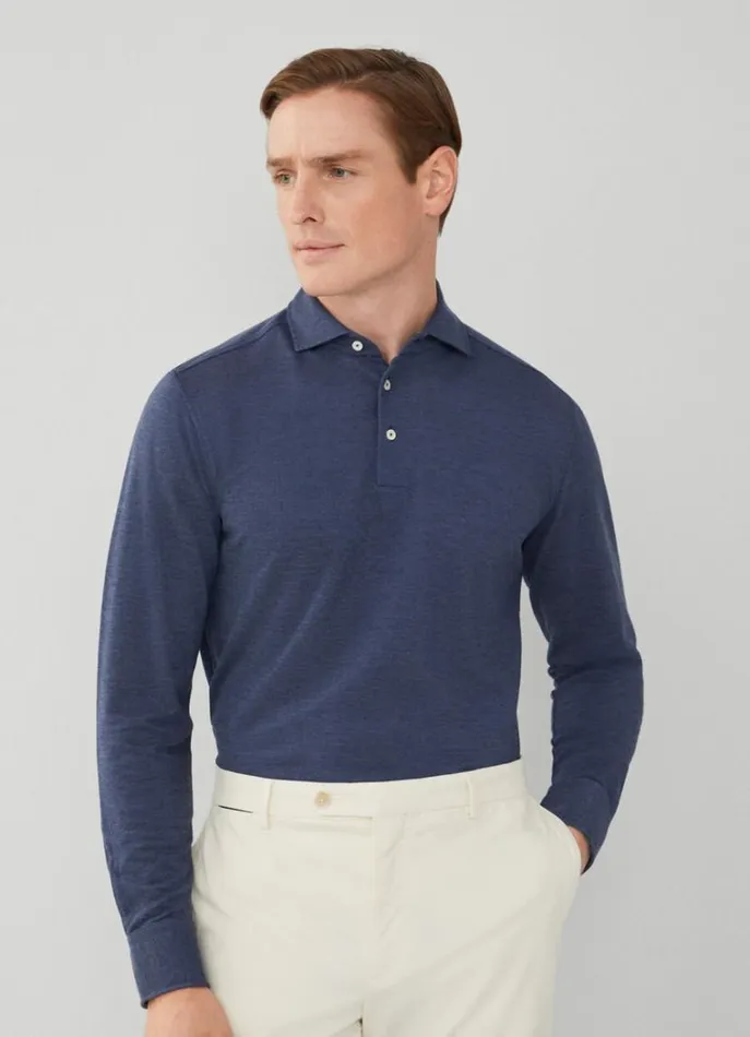 Men Polo Shirts Hackett London Slim Fit Long Sleeve Knit Polo Navy