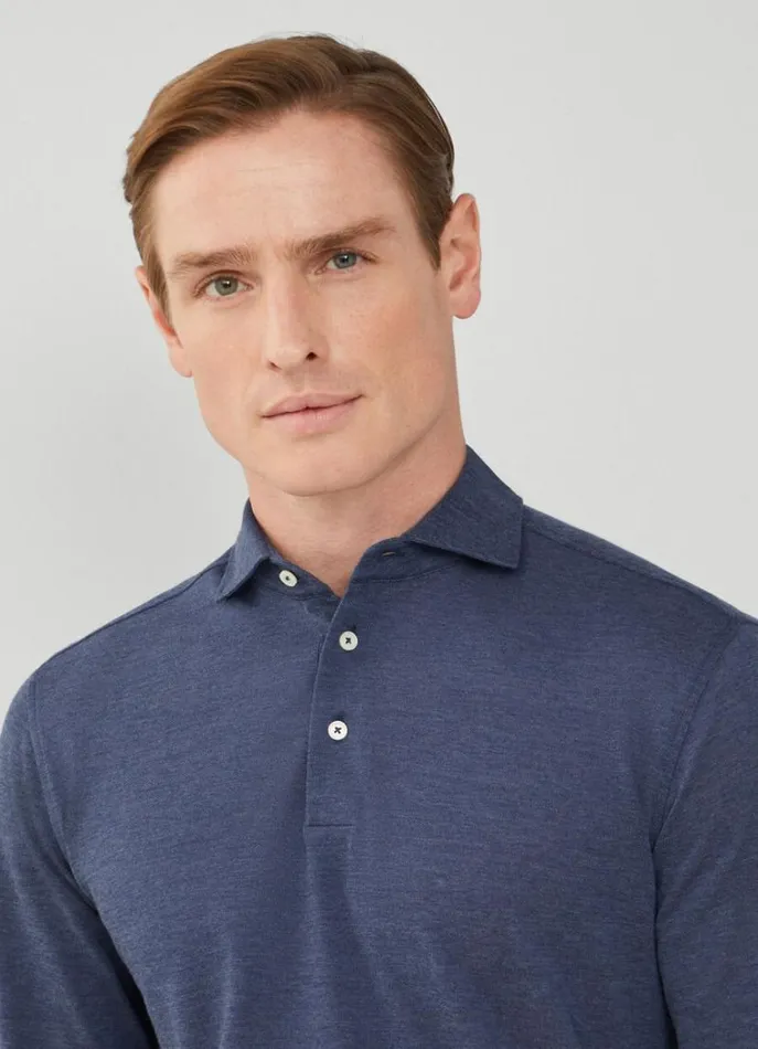 Men Polo Shirts Hackett London Slim Fit Long Sleeve Knit Polo Navy