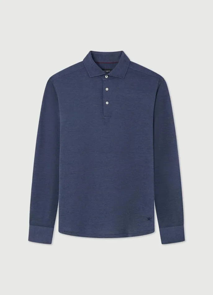 Men Polo Shirts Hackett London Slim Fit Long Sleeve Knit Polo Navy