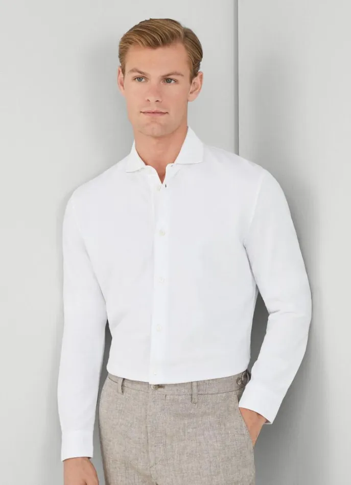 Men Polo Shirts Hackett London Slim Fit Stretch Piqu Shirt White
