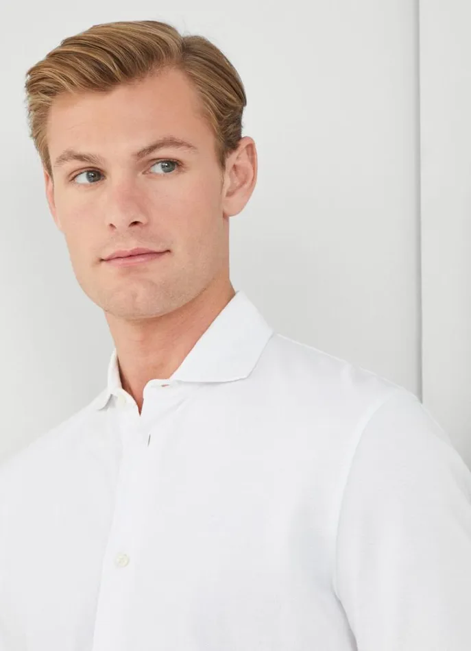 Men Polo Shirts Hackett London Slim Fit Stretch Piqu Shirt White