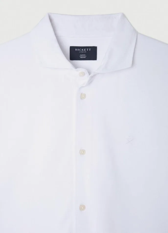 Men Polo Shirts Hackett London Slim Fit Stretch Piqu Shirt White