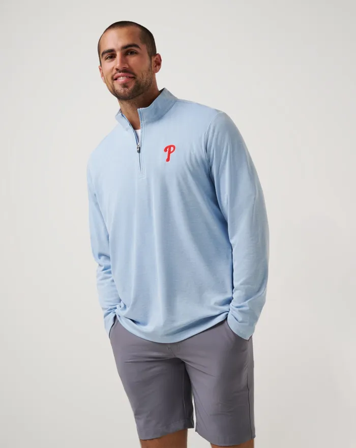 Men Quarter Zips TravisMathew PHILADELPHIA PHILLIES TIME TO TAILGATE QUARTER ZIP Heather Blue Men Quarter Zips TravisMathew PHILADELPHIA PHILLIES TIME TO TAILGATE QUARTER ZIP Heather Blue