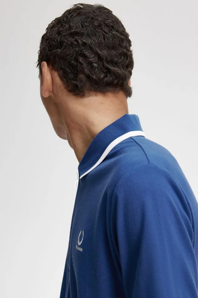 Men Raf SimonsHalf Zip Polo Shirt Royal Blue Fred Perry Polo Shirts