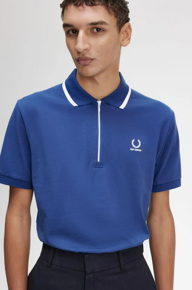 Men Raf SimonsHalf Zip Polo Shirt Royal Blue Fred Perry Polo Shirts