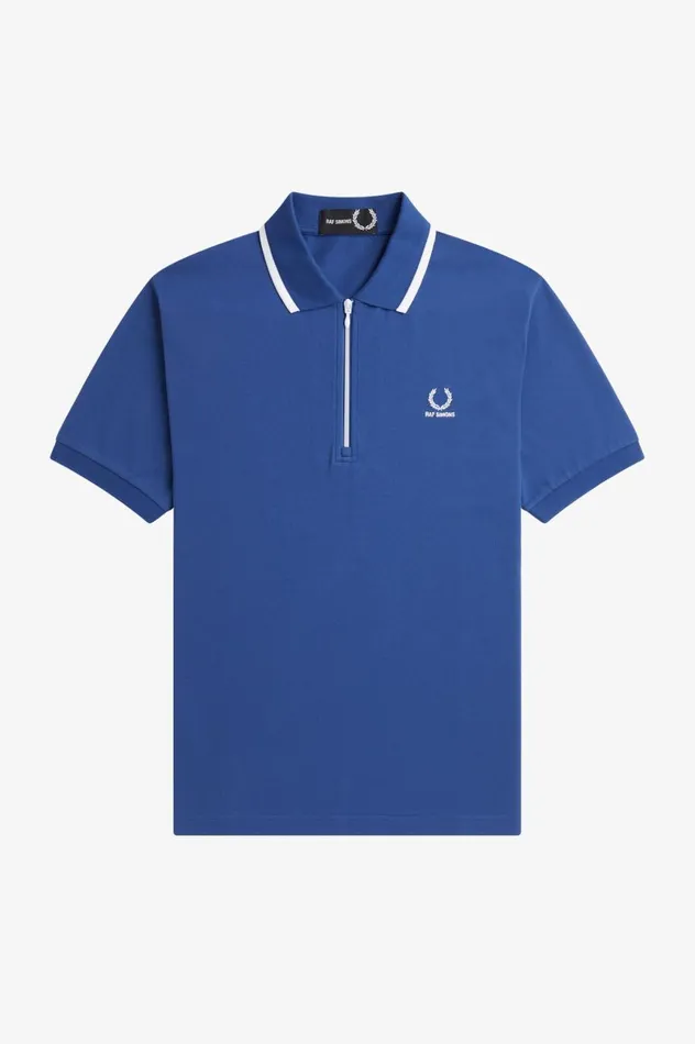 Men Raf SimonsHalf Zip Polo Shirt Royal Blue Fred Perry Polo Shirts