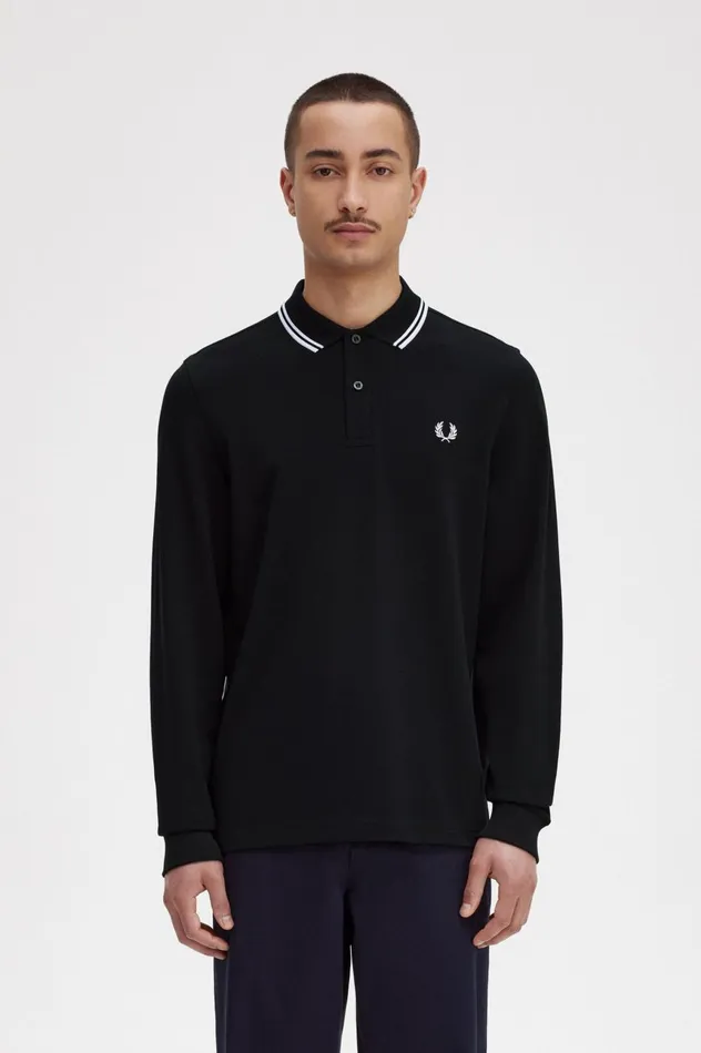 Men Rave Graphic Long Sleeve Shirt Black Fred Perry Polo Shirts