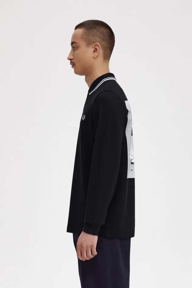 Men Rave Graphic Long Sleeve Shirt Black Fred Perry Polo Shirts