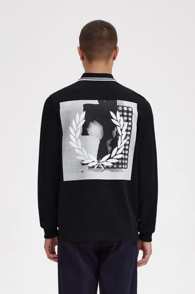 Men Rave Graphic Long Sleeve Shirt Black Fred Perry Polo Shirts