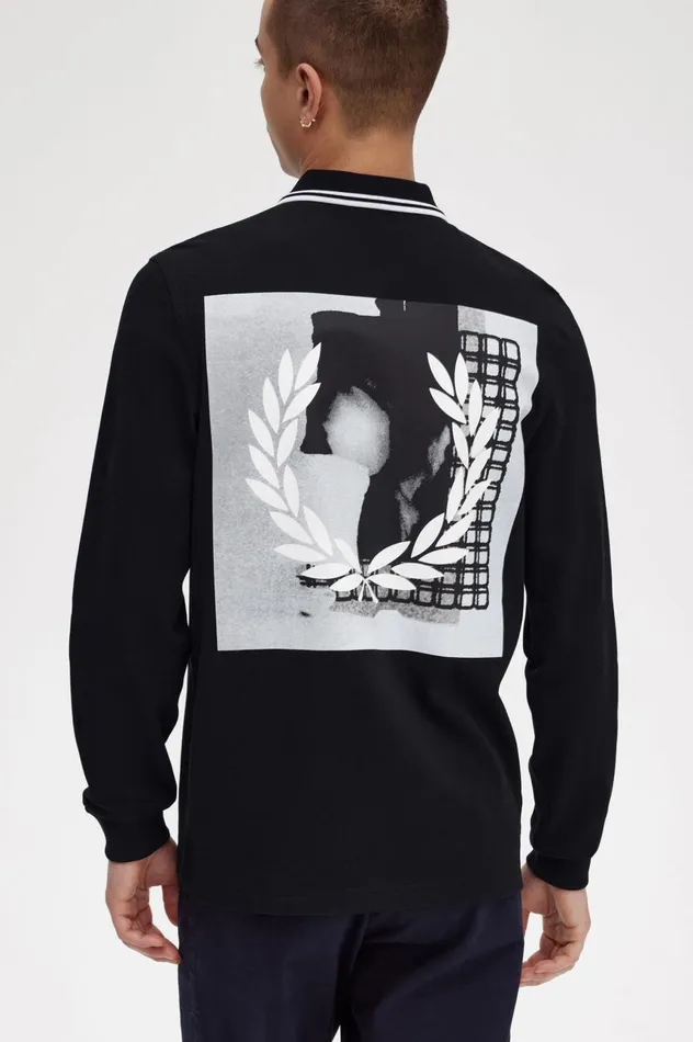 Men Rave Graphic Long Sleeve Shirt Black Fred Perry Polo Shirts