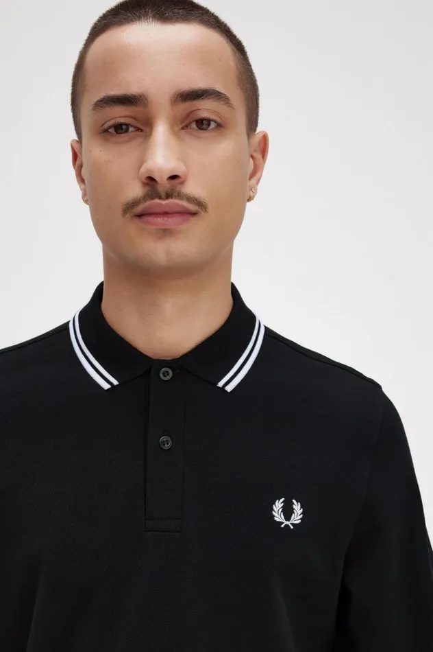 Men Rave Graphic Long Sleeve Shirt Black Fred Perry Polo Shirts