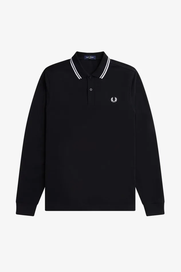 Men Rave Graphic Long Sleeve Shirt Black Fred Perry Polo Shirts