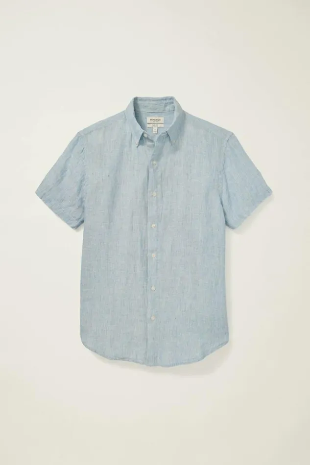 Men Riviera Linen Short Sleeve Shirt Light Blue Sky Bonobos Casual Shirts