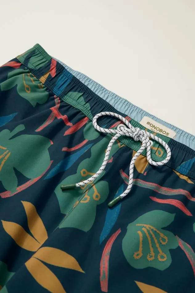 Men Riviera Recycled Swim Trunks Blue Floral Brushstrokes Bonobos Swim Trunks