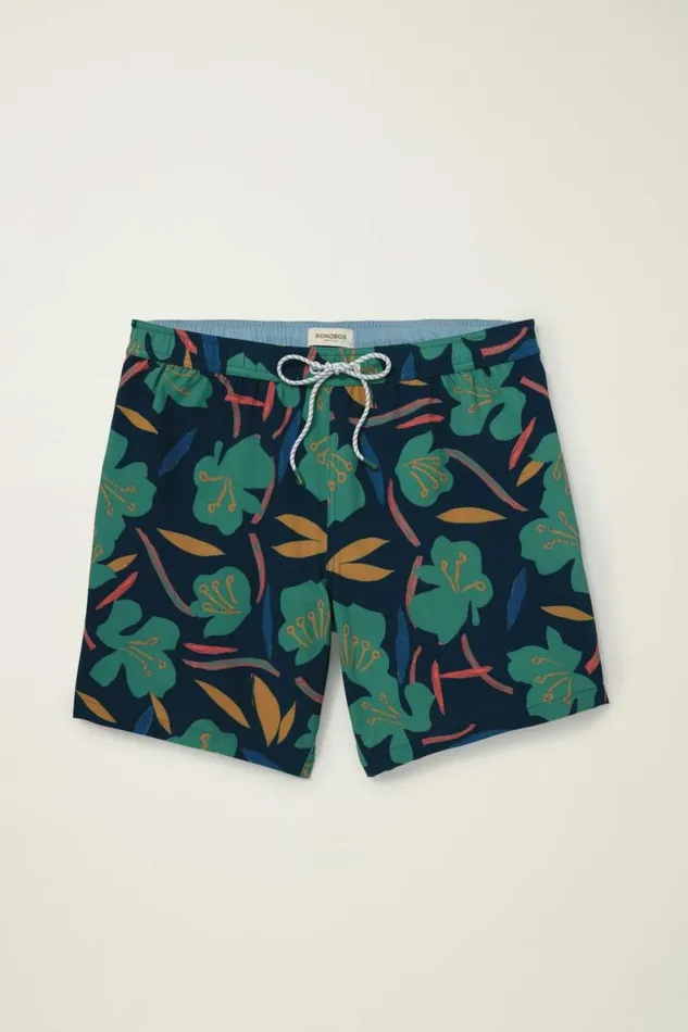 Men Riviera Recycled Swim Trunks Blue Floral Brushstrokes Bonobos Swim Trunks