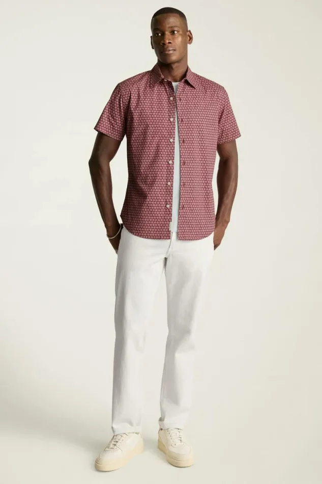 Men Riviera Short Sleeve Shirt Burgundy Pink Daisies Bonobos Casual Shirts