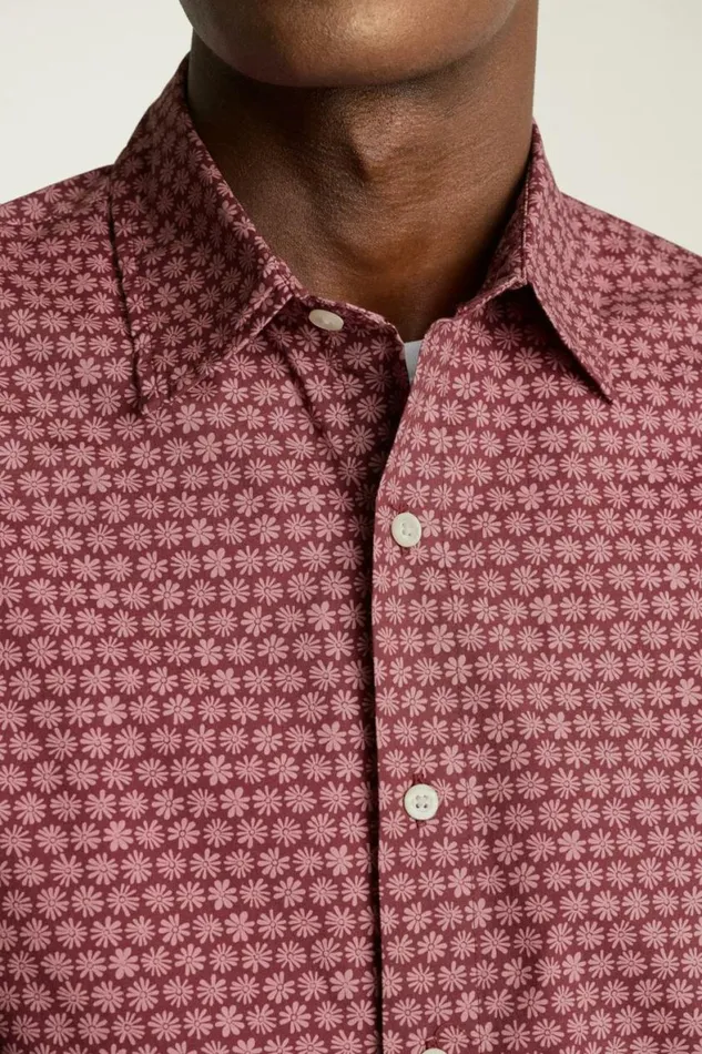 Men Riviera Short Sleeve Shirt Burgundy Pink Daisies Bonobos Casual Shirts