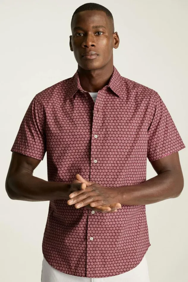 Men Riviera Short Sleeve Shirt Burgundy Pink Daisies Bonobos Casual Shirts