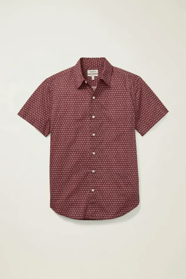Men Riviera Short Sleeve Shirt Burgundy Pink Daisies Bonobos Casual Shirts