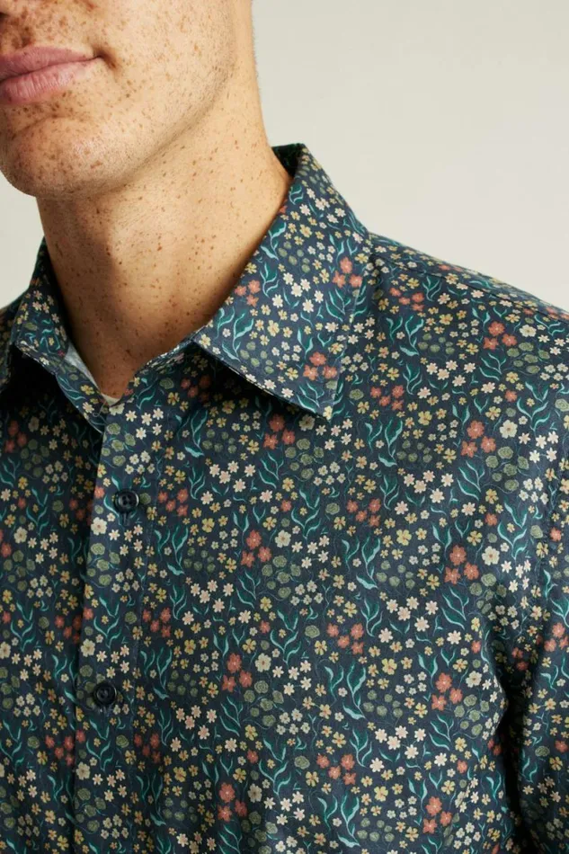 Men Riviera Short Sleeve Shirt Navy Green Garden Bonobos Short Sleeve Shirts
