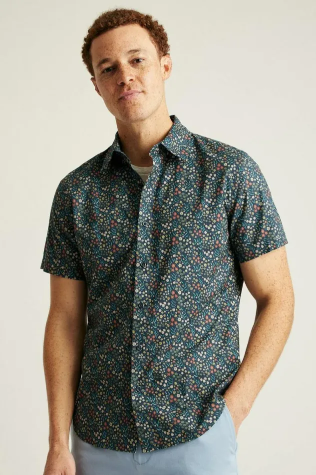 Men Riviera Short Sleeve Shirt Navy Green Garden Bonobos Short Sleeve Shirts