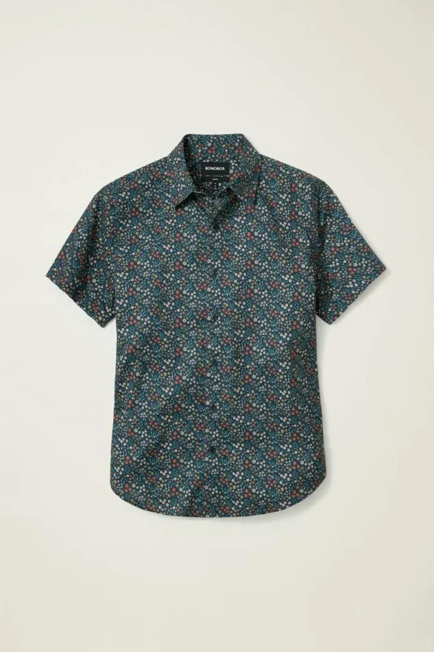 Men Riviera Short Sleeve Shirt Navy Green Garden Bonobos Short Sleeve Shirts